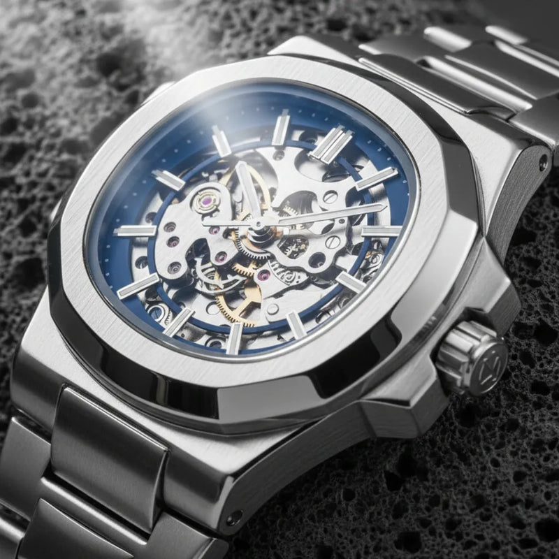 Mecanismo automático do LongLux Patton Bule Silvery — relógio de pulso prata